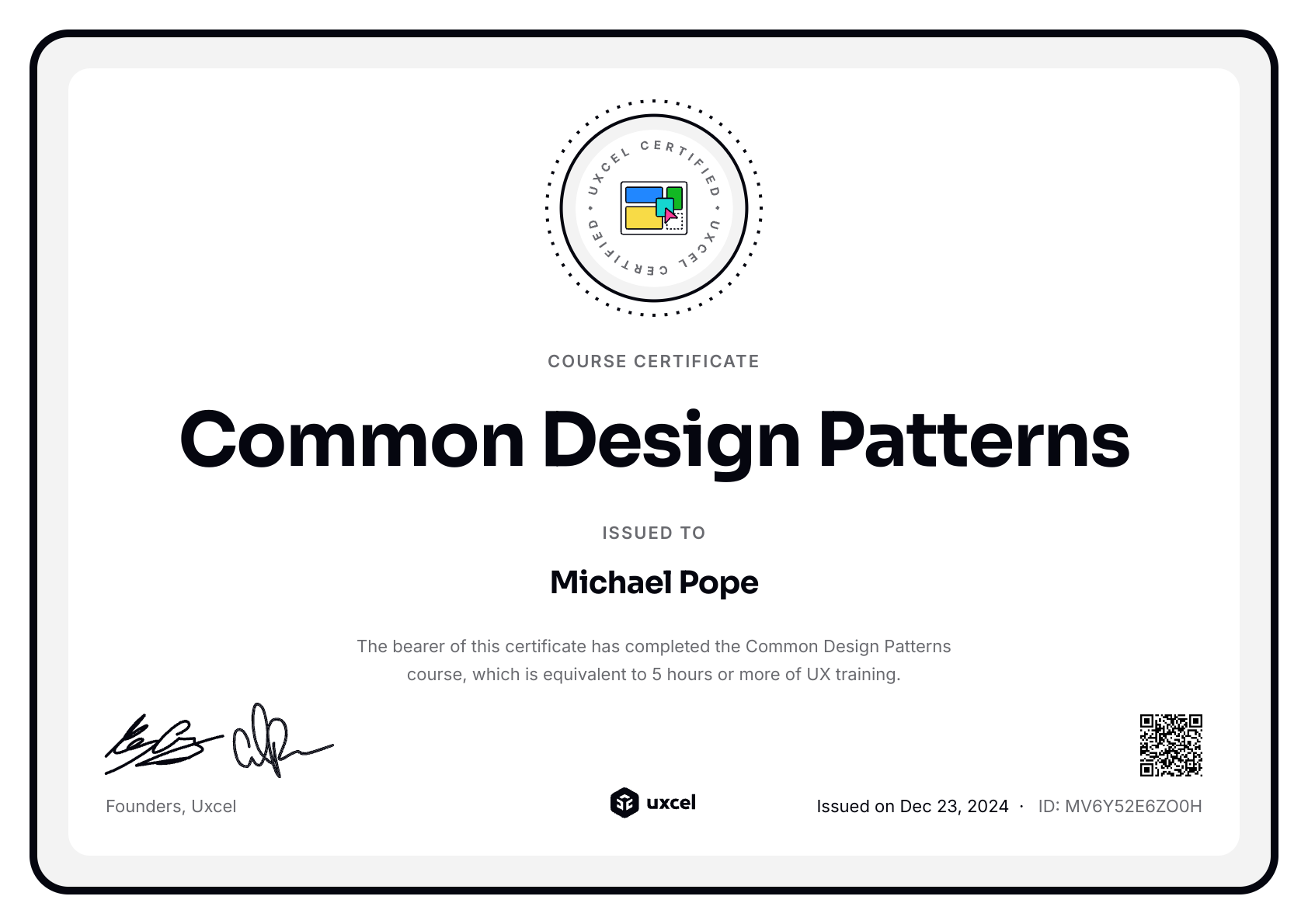 Michael Pope's certificate